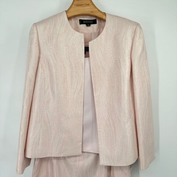 Kasper Women's 3PC Pink Skirt Suit jacket tank sparkle size 14 petite new $250 - Picture 7 of 13